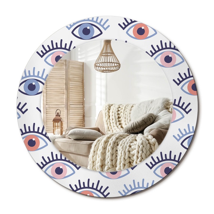 Oglinda decorativa rotunda, Decormat, Perete, Albastru, Ø 70 cm, 010090550100300072619