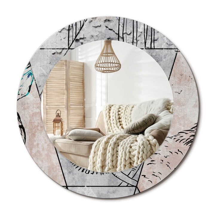 Oglinda decorativa rotunda, Decormat, Perete, Gri, Ø 70 cm, 010090550100300053944