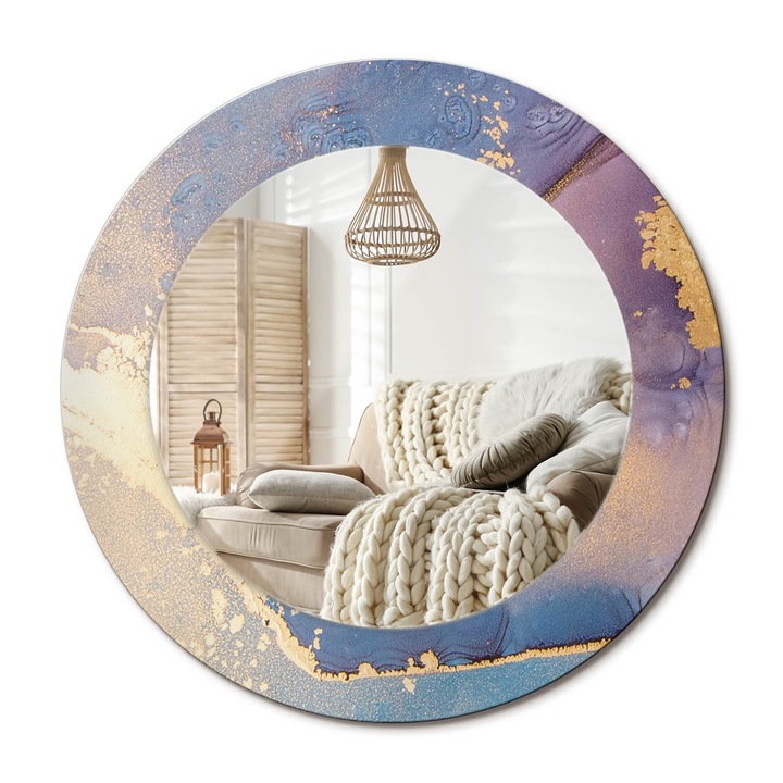 Oglinda decorativa rotunda, Decormat, Perete, Albastru, Ø 70 cm, 010090550100300053830