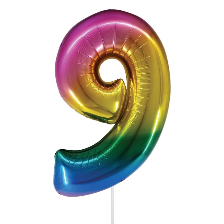 Rainbow Number 9 party ballon, 80 cm, levegővel vagy héliummal felfújt, szívószállal