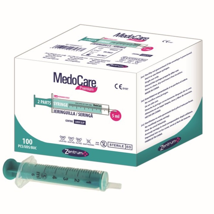 Seringi 5 ml, cu ac 22G, MedoCare, cutie 100 buc