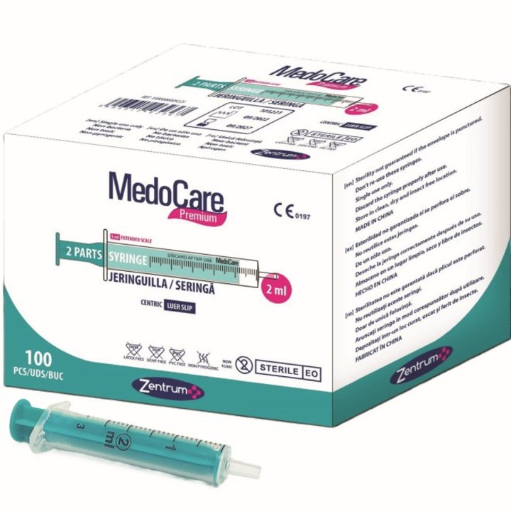 Seringi 2 ml MedoCare, cu ac 23G, 100 bucati