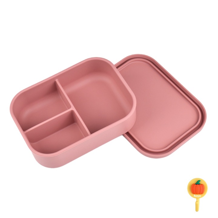 Caserola Lunch Box Ronyes, silicon alimentar, 3 compartimente, 700 ml, 17.3x11x5.6cm, Rosu