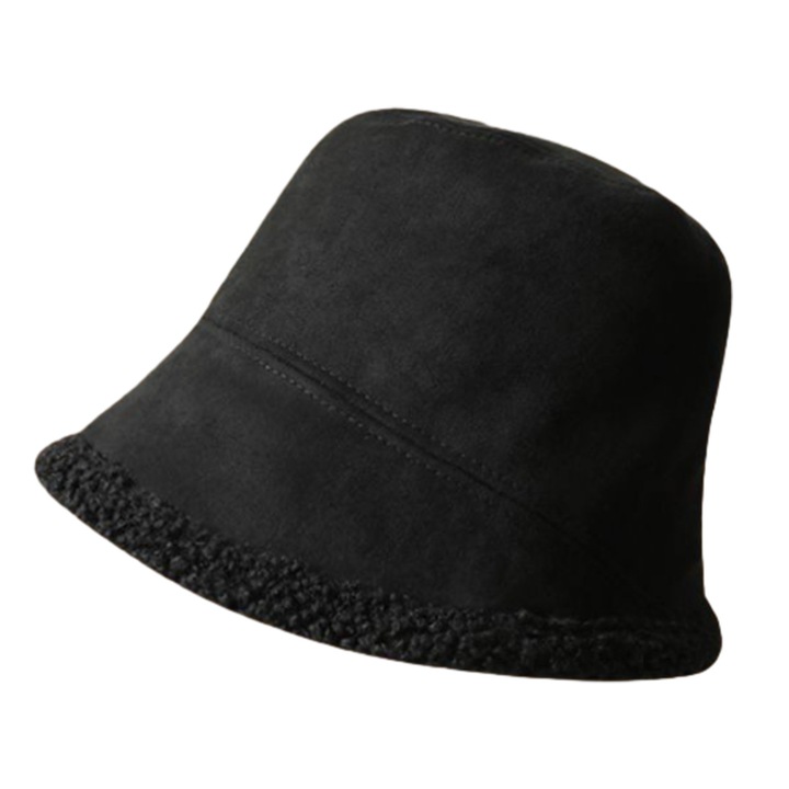 Palarie dama, QttvbTna, piele intoarsa, negru, 56-58cm