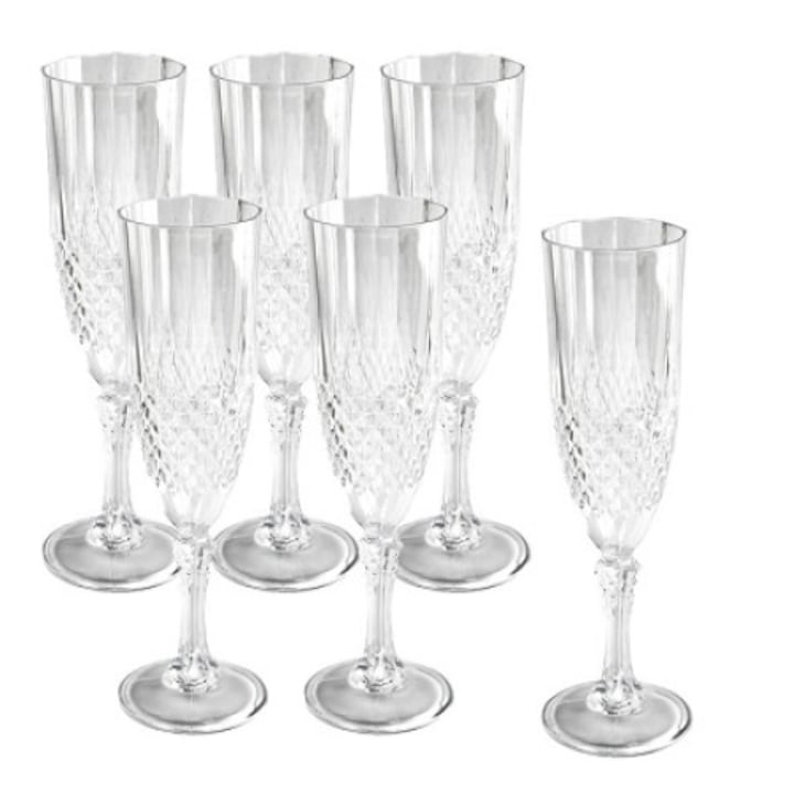 Set 6 pahare sampanie 200 ml, plastic cu efect de cristal, Alpina