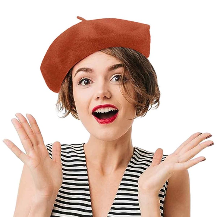 Дамски барети, QttvbTna, вълна, тухлено червено, 54-58 CM