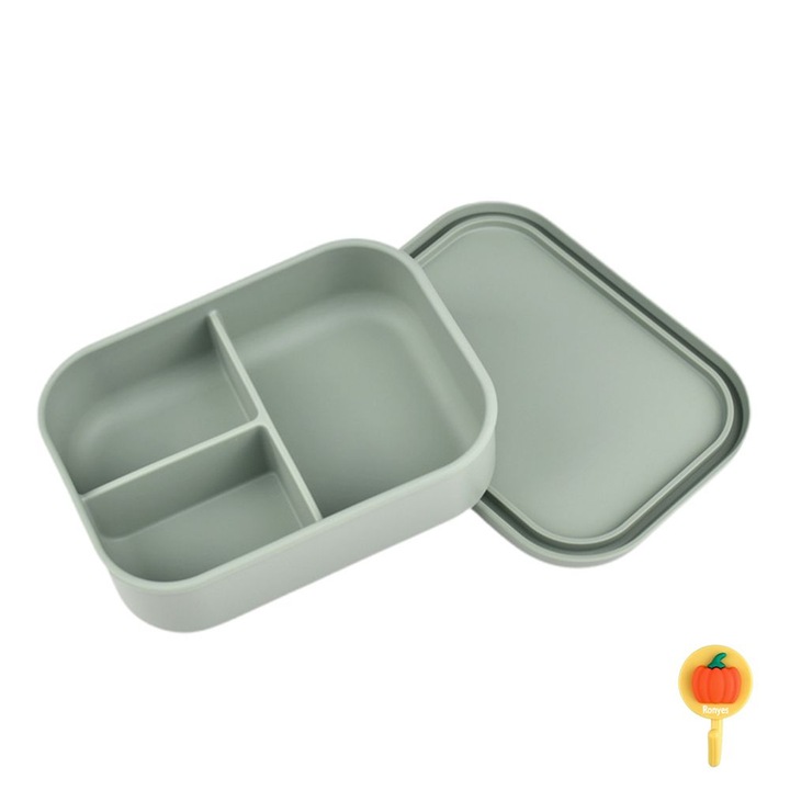Caserola Lunch Box din silicon pentru copii, Ronyes, 3 compartimente, 700 ml, 17.3x11x5.6cm, verde
