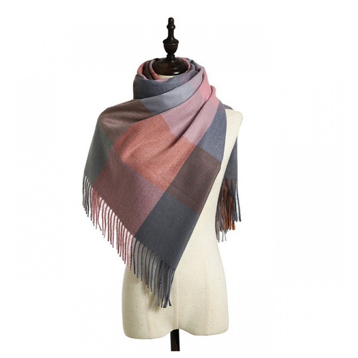 Esarfa mare calduroasa cu carouri, multicolora, pentru femei, accesorii de iarna