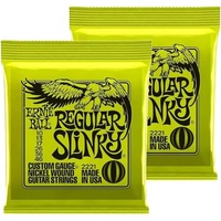 Set de 2 Coarde pentru Chitara Electrica Ernie Ball 2221 Regular Slinky, Impotriva ruginei, Ton de lunga durata, Senzatie neteda, Pentru studentii, interpreti, muzicieni, Nickel steel, Grosime 10-46, senzatie medie， Argintiu, Galben