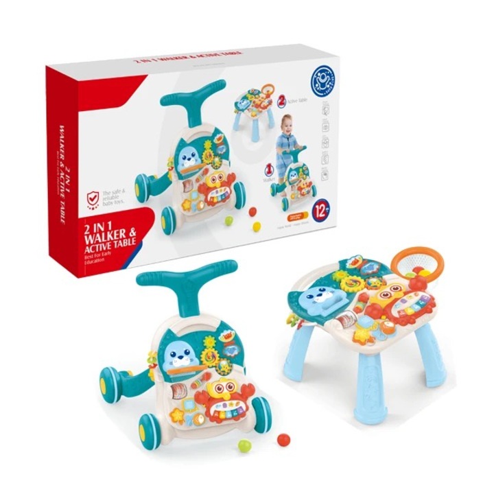 Antepremergator 2in1 transformabil in masuta de activitati interactiva – Huanger Albastru