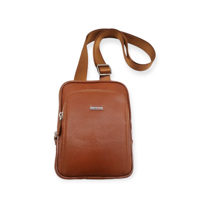 Geanta de umar pentru barbati din piele naturala, Maro deschis 23.5 x 19 cm