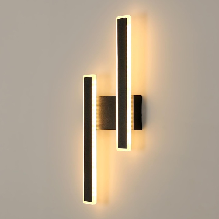 Goeco, вътрешна LED стенна лампа, 32W 3600LM, черна акрилна стенна лампа, топла бяла светлина 3000K, за спалня, всекидневна, коридор, стълбище