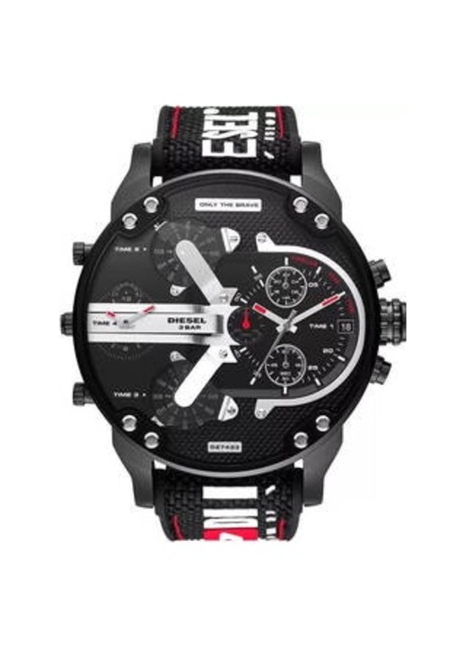 Ceas barbatesc Diesel Mr. Daddy 2.0, mecanism quartz, negru, 63x67x13mm