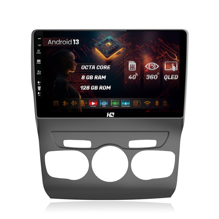 Navigatie HUB64 Citroen C4L (2011-2016), 8GB RAM, Android 13, Octacore, Slot Sim 4G, DSP, GPS, Wi-FI, Carplay, Android Auto, USB, Bluetooth, Waze, Touchscreen, 10.1 Inch