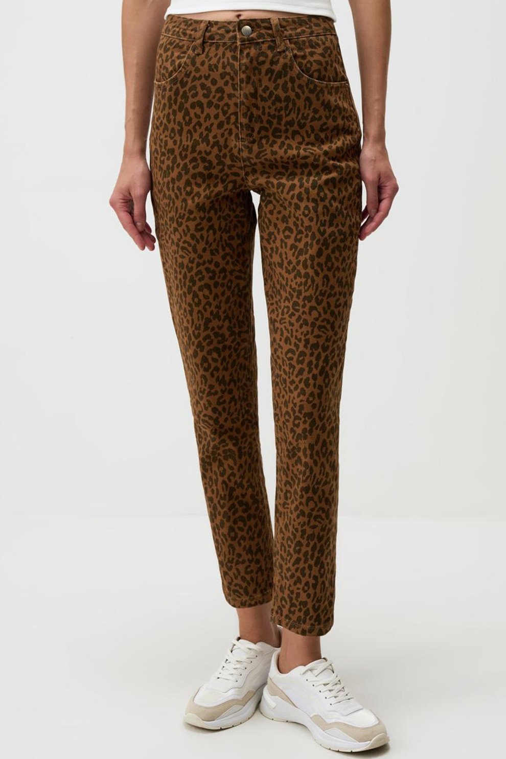 JIMMY KEY, Pantaloni slim-fit cu talie inalta, Negru, Caramel, M