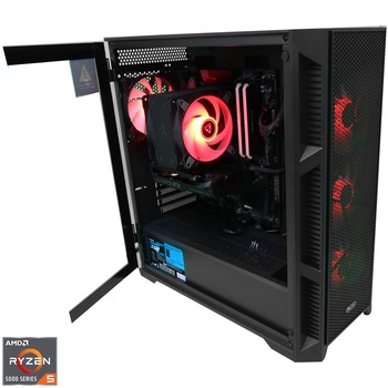 Sistem Desktop PC Gaming A+ cu procesor AMD Ryzen 5 5600X pana la 4.6GHz, 32GB DDR4, 1TB SSD, Gigabyte GeForce RTX 4060 8GB GDDR6, No OS, Black
