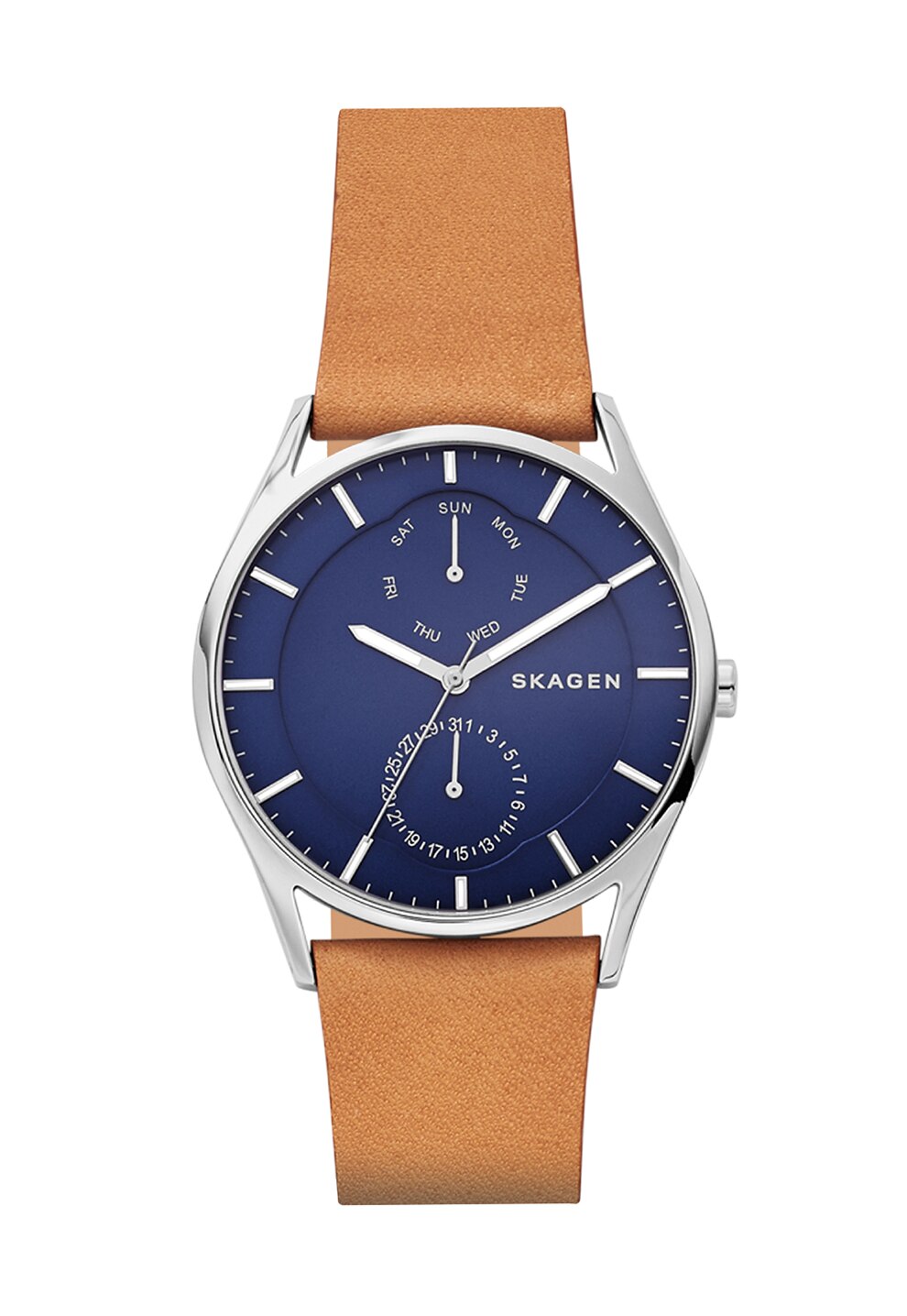 Skagen Ceas argintiu cu o curea de piele