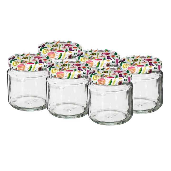 Set 6 borcane 212ml cu capace colorate, Biowin