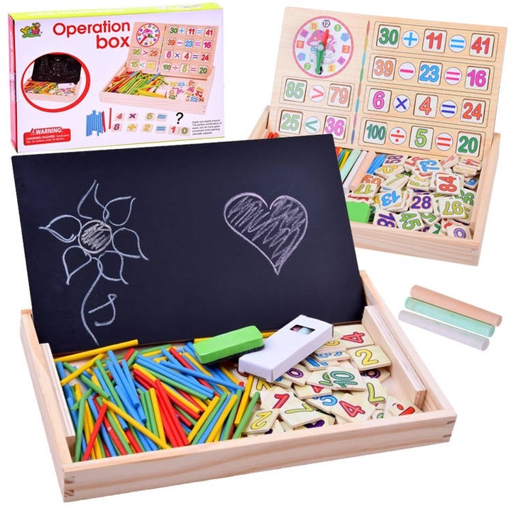 Set educativ de matematica Jokomisiada, tabla cu doua fete, dimensiuni 28,5x18x3cm, 26,5x16cm, multicolor