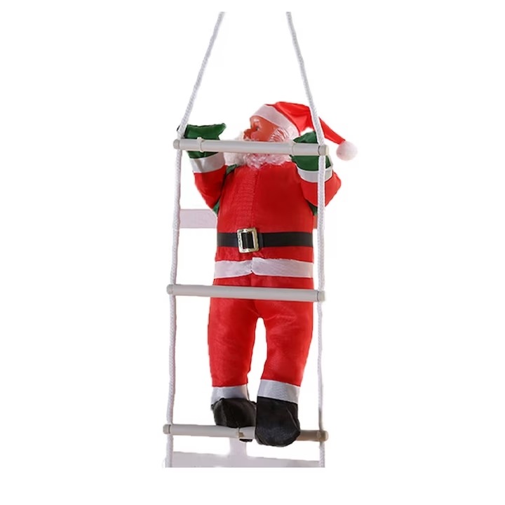 Decoratiune Craciun, Mos Craciun urcand pe scara, 60cm