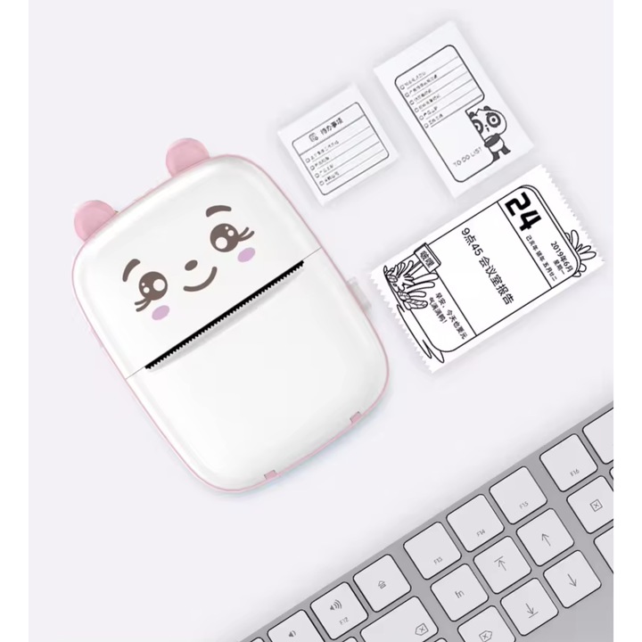 Mini imprimanta Termica, Roz, 11 Role, 11x8x3,5cm