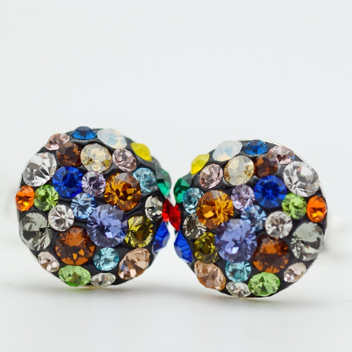 Cercei cu surub handmade Chaton Ball - Multicolor - Argint 925