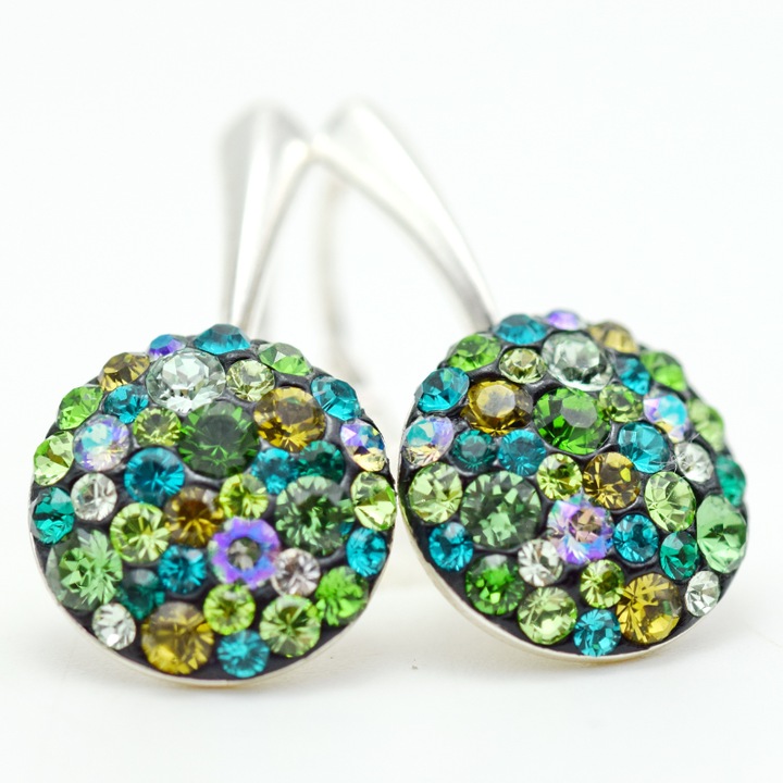 Cercei handmade Leverback Chaton Multi Green - Argint 925