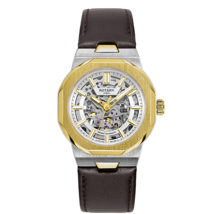 Ceas automat Rotary Regent GS05496/06, curea din piele maro, 40mm