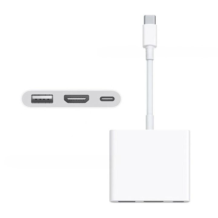 USB-C digitális AV többportos Apple adapter, Lightning vetítőkábel, videokonverter Apple eszközhöz HD TV-vé, USB, Lightning 3 az 1-ben, fehér