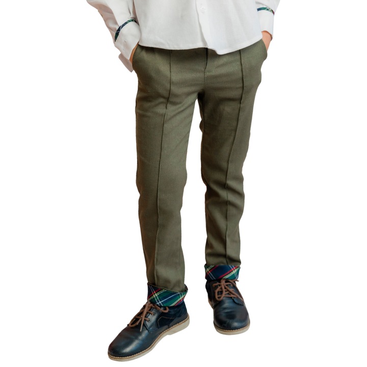 Iskolai nadrag, vaszon, mandzsettaval, fiuknak, Zöld