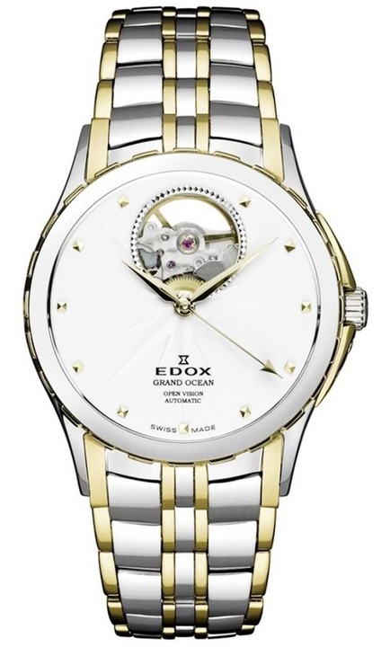 Ceas automat Edox Grand Ocean Open Heart, bratara metalica, 32mm, 5 ATM