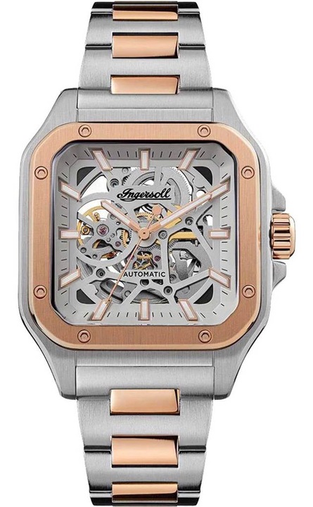 Ceas barbatesc Ingersoll The Ollie, roz/argintiu, 42mm, 5 ATM