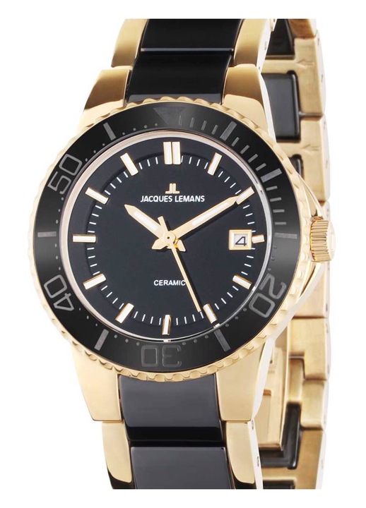 Ceas dama Jacques Lemans Colmar ceramic, auriu/negru, 31mm, 10 ATM