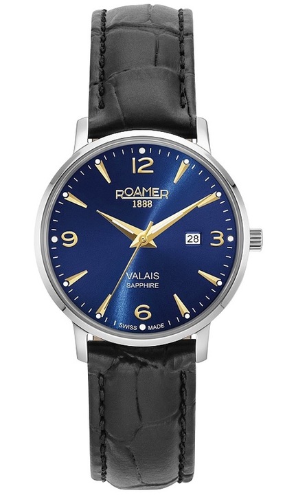 Ceas barbatesc Roamer, Valais, curea din piele neagra, 32mm, rezistenta la apa 5 ATM