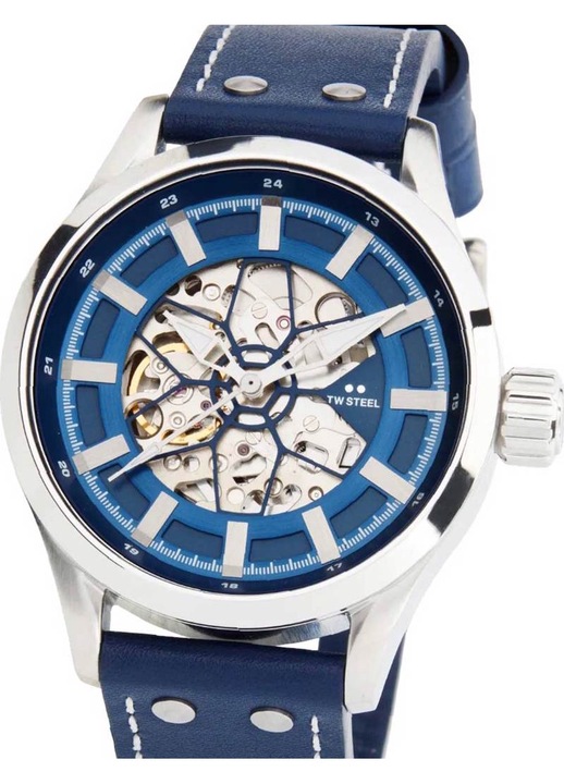 Ceasuri barbatesti TW Steel Rolo automat cu curea din piele albastra, 45mm, 10 ATM