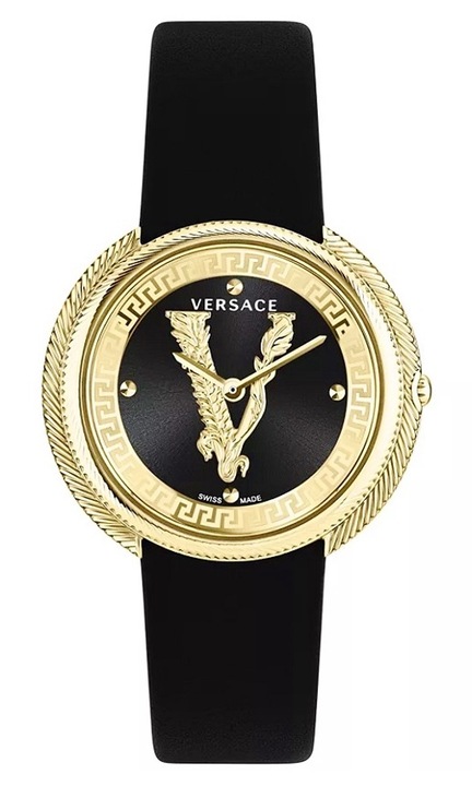 Versace Thea női óra, fekete bőr, 38mm, 5 ATM vízálló, fekete/arany