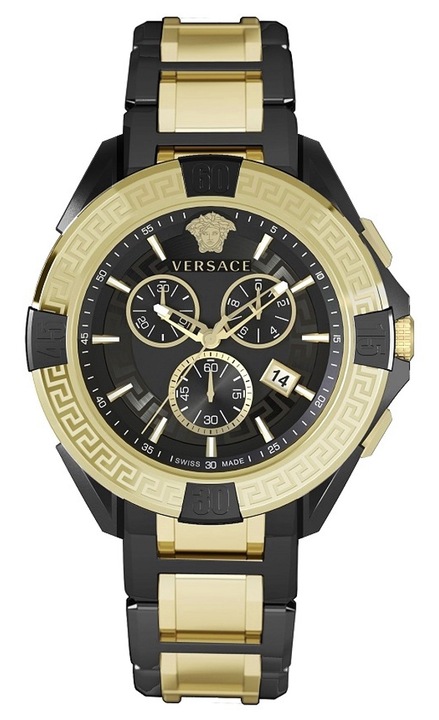 Мъжки часовник Versace, хронограф, златна/черна метална верижка, 46 мм, водоустойчивост 5 ATM