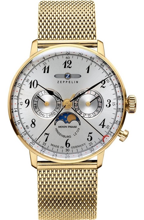 Ceas barbatesc Zeppelin, model LZ129 Hindenburg, cu bratara metalica aurie, 36mm, 3 ATM