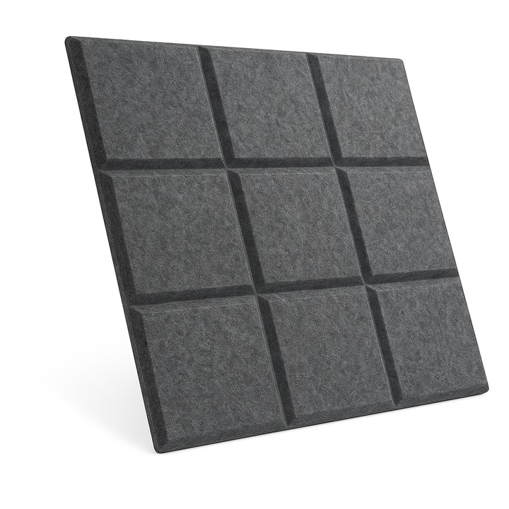 Panou tapitat Marvit pentru decor 3D al peretilor, autoadeziv si acustic, dimensiuni 30 x 30 cm, perfect pentru living, dormitor sau birou, reduce zgomotul si ofera un decor modern si elegant, culoare gri inchis durabil si stilat