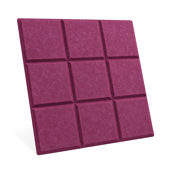 Panou tapitat Marvit pentru decor 3D al peretilor, autoadeziv si acustic, dimensiuni 30 x 30 cm, ideal pentru living, dormitor sau birou, reduce zgomotul si ofera un aspect modern si elegant, culoare roz inchis rezistent si stilat