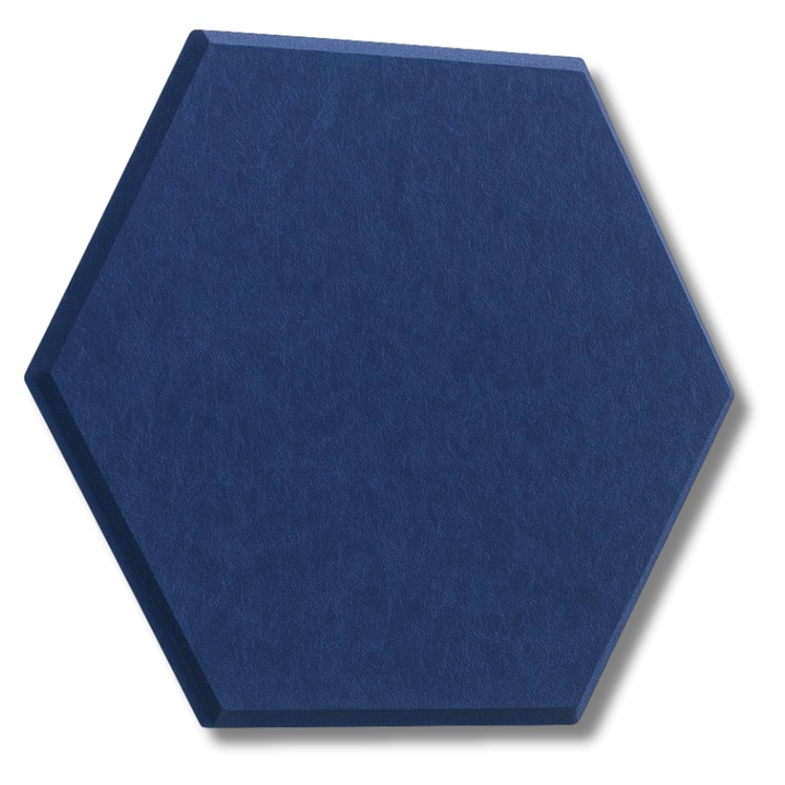 Panou hexagonal tapitat Marvit pentru decor 3D al peretilor, autoadeziv si acustic, dimensiuni 26 x 30 cm, ideal pentru living, dormitor sau birou, reduce zgomotul si adauga un aspect elegant, culoare albastru marin durabil