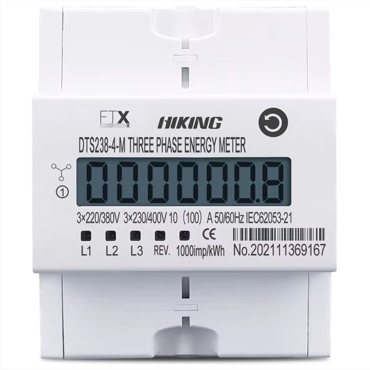 Трифазен измервателен уред, LCD дисплей, 100 A, 50/60 Hz, 3 x 230/400 V, клас 1, FusionTechX®