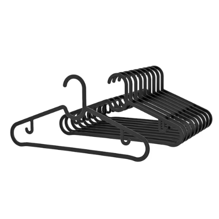 Закачалки за дрехи, пластмасови, черни, 30 см, комплект от 10 бр