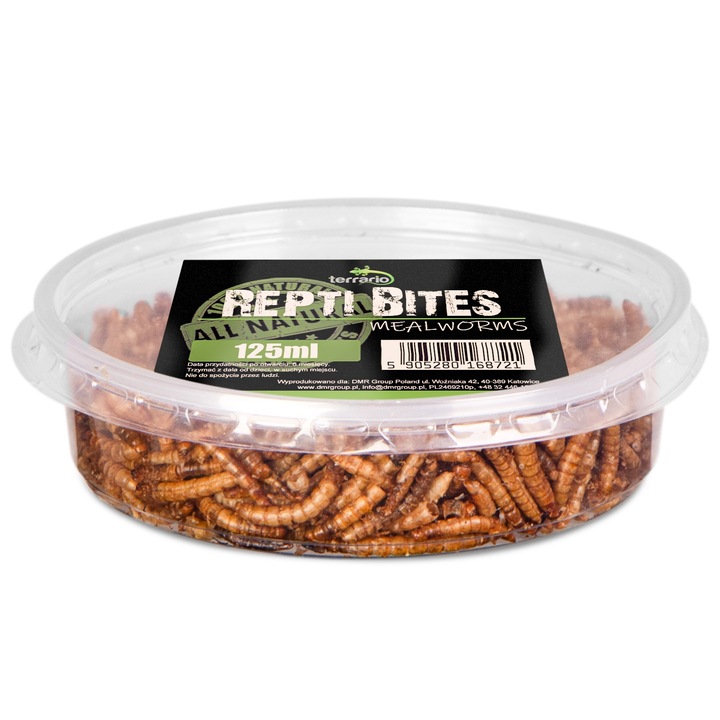 Изсушени ларви Tenebrio за домашни влечуги Terrario Repti Bites Mealworms, 125 ml
