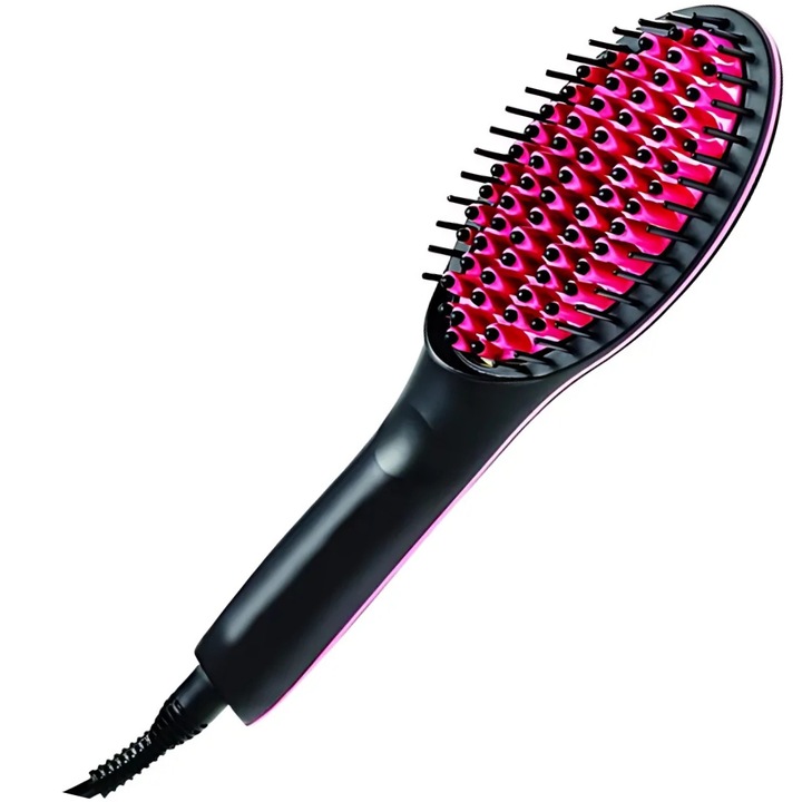 Електрическа четка за изправяне на коса, S DEPOT®, с керамичен косъм, въртящ се кабел, черна