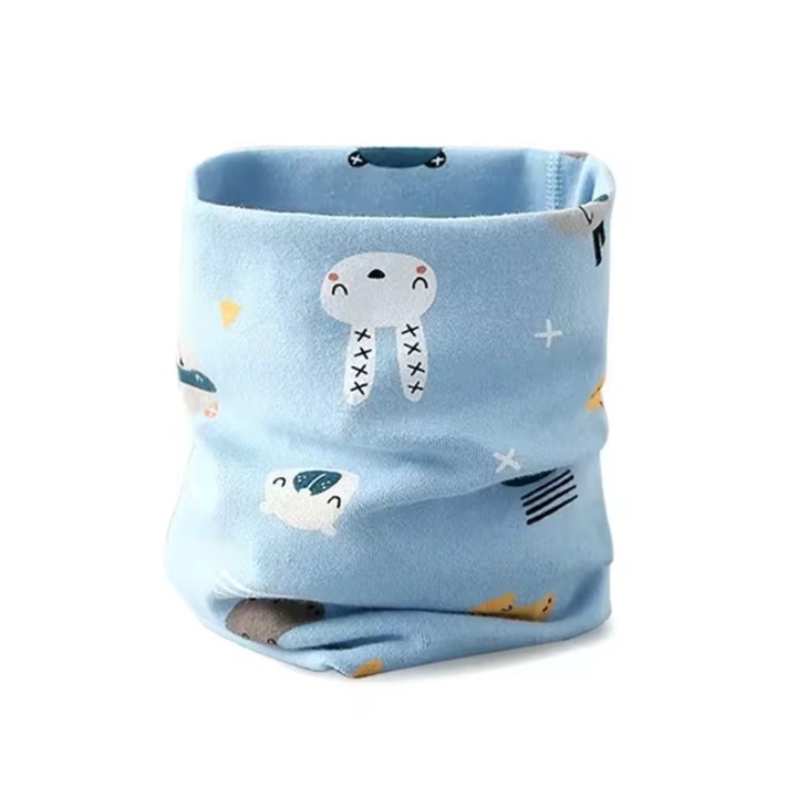 Fular tip guler rulat pentru copii, model iepure, albastru, KERNOWSUN, dimensiune 40x20 cm