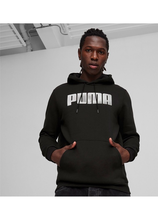 Hanorac barbati Puma, Mass Merchants, gluga reglabila, buzunare cangur, negru, bumbac reciclabil