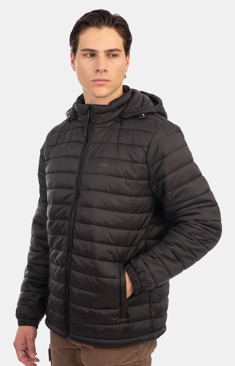 Jacheta barbati, Rebase, gluga reglabila, buzunare cu fermoar, negru, poliester