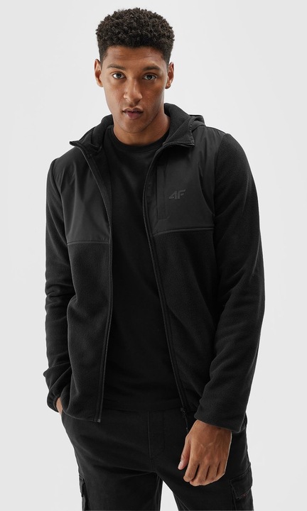 Jacheta pentru barbati 4F, model Regular, cu gluga, poliester, negru