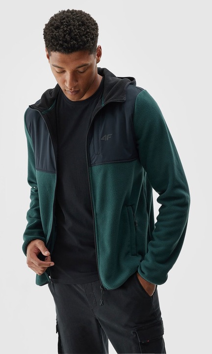 Jacheta pentru barbati 4F, cu gluga, fleece/poliester, verde